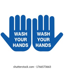 Social distancing concept for preventing coronavirus covid-19 with white wording wash your hands here on blue background