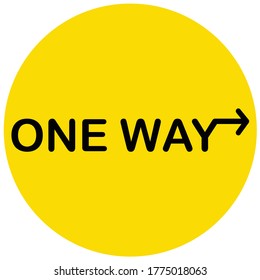 Concepto de distanciamiento social para prevenir el coronavirus covid-19 con una redacción de un solo sentido negro y señalización de flecha en el fondo del círculo amarillo
