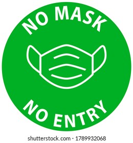 Social distancing concept for preventing coronavirus covid-19 with wording No Face Mask, No Entry Instruction in white color on green background. warning or caution sign. 