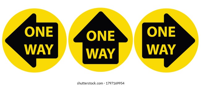 Social distancing concept for preventing coronavirus covid-19 with Arrow and wording One way on circle. warning or caution sign. 
