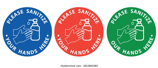 Social distancing concept for preventing coronavirus covid-19 with Wording Please sanitize your hands here in circle sign 