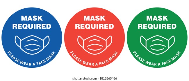 Social distancing concept for preventing coronavirus covid-19 with wording Mask required and please wear a face mask in white color. warning or caution sign. 