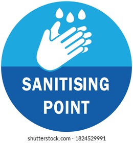 Concepto de distanciamiento social para prevenir el coronavirus covid-19 con la redacción en blanco Punto de sanitización sobre el fondo del círculo azul