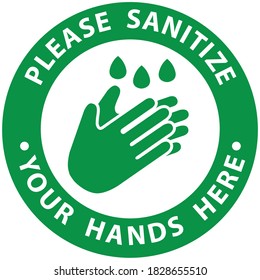 Social distancing concept for preventing coronavirus covid-19 with white wording Please sanitize your hands here on green circle background