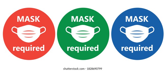 Social distancing concept for preventing coronavirus covid-19 with wording Mask required in white color on circle background. warning or caution sign. 