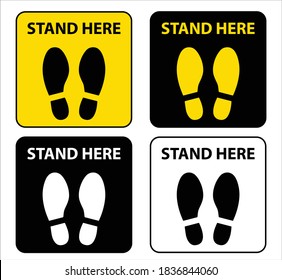 Social distancing concept for preventing coronavirus covid-19 with stand here sign 4 set 