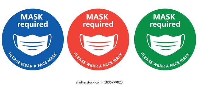 Social distancing concept for preventing coronavirus covid-19 with wording Mask required and please wear a face mask in white color. warning or caution sign. 