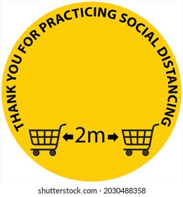 Social distancing concept for preventing coronavirus covid-19 with black icon and wording thank you for practicing social distancing on yellow background. vector illustration.