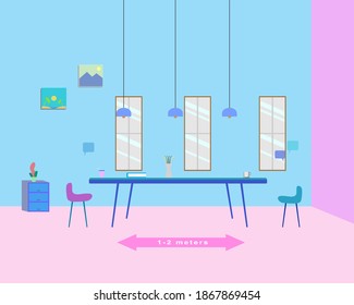 Social distancing concept in a room.