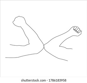 Social distancing concept. Safe greetings. Shaking elbows. Greeting hit your elbow. Elbow bump. Methods to prevent transmission of infection, virus, coronavirus. Stock Vector illustration.