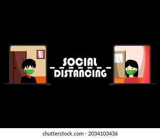 Social distancing concept. Self-quarantine concept. Avoid physical contact to protect from COVID-19 coronavirus. Stay at home awareness. Illustration vector