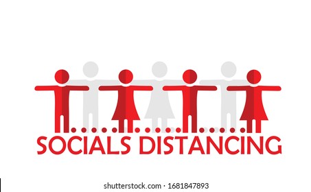 Social distancing concept. Silhouette people represent social distance of coronavirus or covid-19 issue. Distance when standing.  Illustration vector