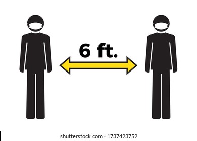 Social Distancing Concept. Stay Six Feet Apart. Human Icon Wearing Face Mask. Coronavirus COVID-19 Outbreak. Flat Icon Vector Illustration