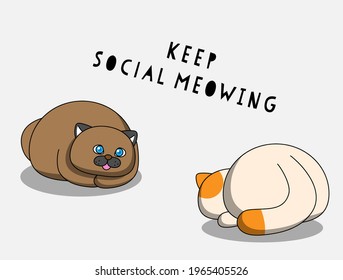 Social distancing concept. Two cats keep some distance from each other to protect infection from Coronavirus Covid-19.  Vector illustration. 