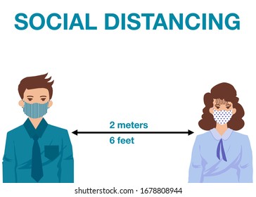 Social distancing concept. Two people are standing far away from each other to prevent COVID-19 disease. We should stop spreading viruses or sickness starting from yourself.