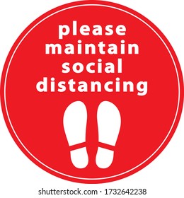 Social distancing concept. Vector of footprint sign red color with text keep your distance for print floor. Protection from Covid-19, Coronavirus outbreak spreading illustration, sign and sticker