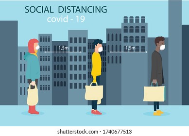 Social distancing concept, vector illustration