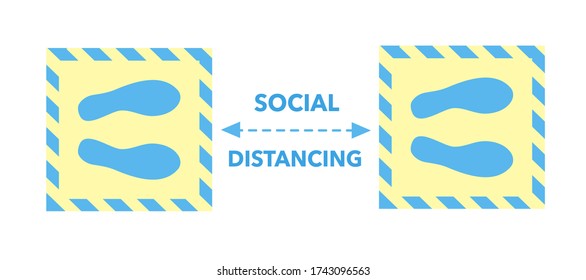 Social distancing concept vector illustration on white background. Footprint on square sign floor sticker In flat design. 