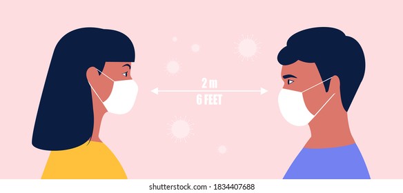 Social distancing concept. Vector illustration in a flat style