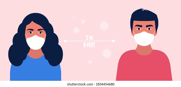 Concepto de distanciamiento social. Ilustración vectorial en un estilo plano