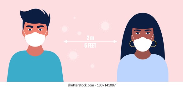 Social distancing concept. Vector illustration in a flat style