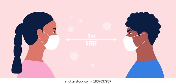 Social distancing concept. Vector illustration in a flat style