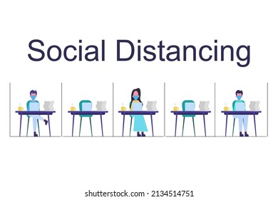 Social distancing concept.people working with teams.