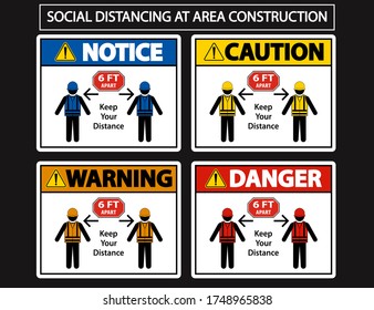 Social Distancing Construction Sign Isolate On Black or White Background,Vector Illustration EPS.10