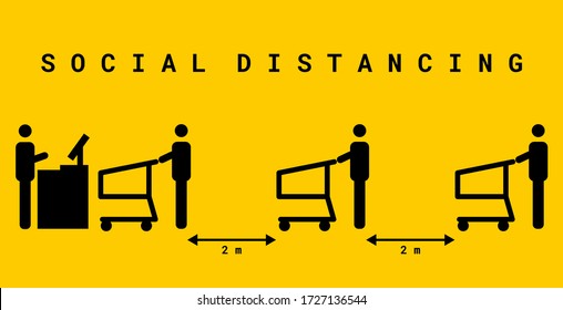 El distanciamiento social y el concepto de coronavirus covid-19. mantener la distancia de los demás en el supermercado.