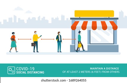 Social Distancing And Coronavirus Covid-19 Prevention: Maintain A Safe Distance From Others When Shopping In Stores