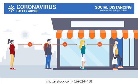 Social distancing and coronavirus covid-19 prevention. Keep distance in public society people to protect from COVID-19 coronavirus outbreak spreading concept. Vector Illustration