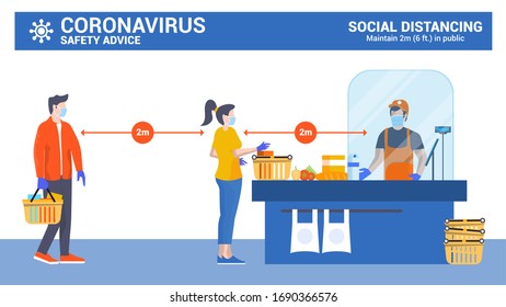 Social distancing and coronavirus covid-19 prevention. Keep distance in public society people to protect from COVID-19 coronavirus outbreak spreading concept. Vector Illustration