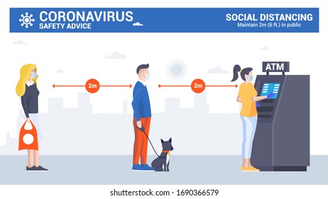 Social distancing and coronavirus covid-19 prevention. Keep distance in public society people to protect from COVID-19 coronavirus outbreak spreading concept. Vector Illustration