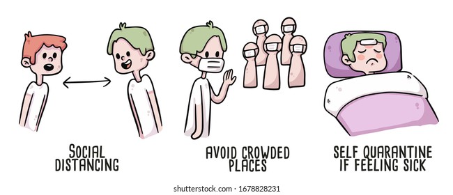 Social distancing coronavirus cute illustration