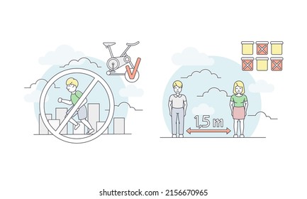Social distancing. Coronavirus pandemic safety measures vector illustration