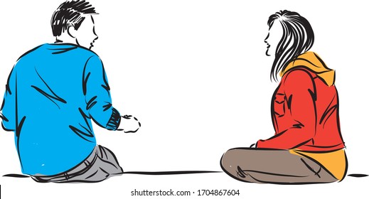 social distancing couple man and woman vector illustration