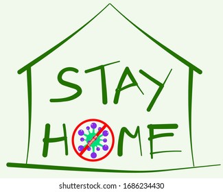 Social Distancing with COVID-19 crisis concept: There is text STAY HOME for Protect corona virus. Cartoon vector style for your design.