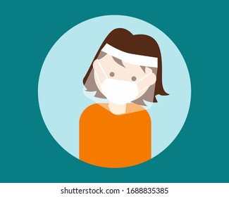 Social Distancing with COVID-19 crisis concept: Woman wears face masks and face shield for protect corona virus. Cartoon vector style for your design.