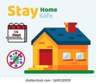 Social Distancing with COVID-19 crisis concept: There is text STAY HOME for Protect corona virus. Cartoon vector style for your design.