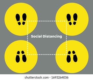 Social Distancing with COVID-19 crisis concept: There are footprint sign for stand, protect corona virus. Cartoon vector style for your design.