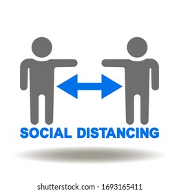 Social Distancing COVID-19 Protection Logo. Distance People Coronavirus Safety Illustration. Two human with gesture stop and arrows distance icon vector. 