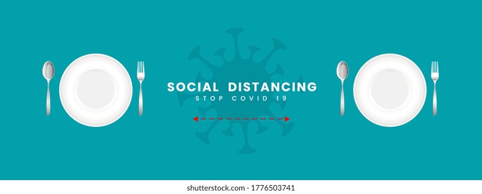 Social Distancing, dinning Table on blue background, Social Distancing-Food Table dishes, Social Distancing-Food Table 6 ft, COVID-19,  Corona virus