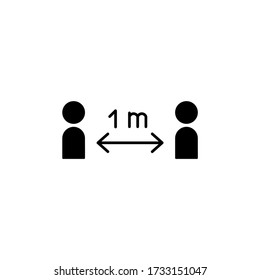 Social distancing. Distance of 1 meter between the people. Keep a safe simple thin line icon vector black illustration.