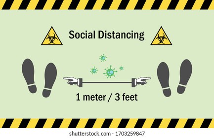 Social distancing during corona virus outbreak. Coronavirus or covid19 is a deadliest pandemic. Shoes print.