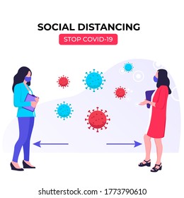 Social distancing during corona virus pandemic. Vector Illustration