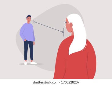 Social distancing during the coronavirus outbreak, 6 feet distance, two characters standing in front of each other