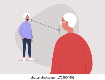 Social distancing during the coronavirus outbreak, 6 feet distance, two characters standing in front of each other