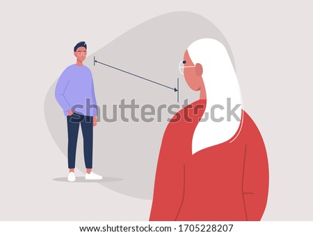 Social distancing during the coronavirus outbreak, 6 feet distance, two characters standing in front of each other