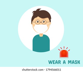 Social Distancing during COVID-19 crisis concept: Man wears face masks  for protect against coronavirus. Cartoon vector style for your design.