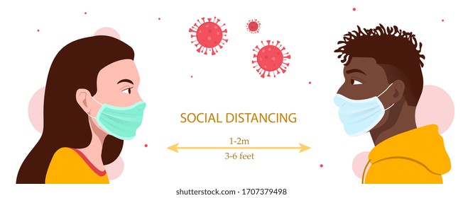 Social distancing during the Covid-19 pandemic. Vector illustration